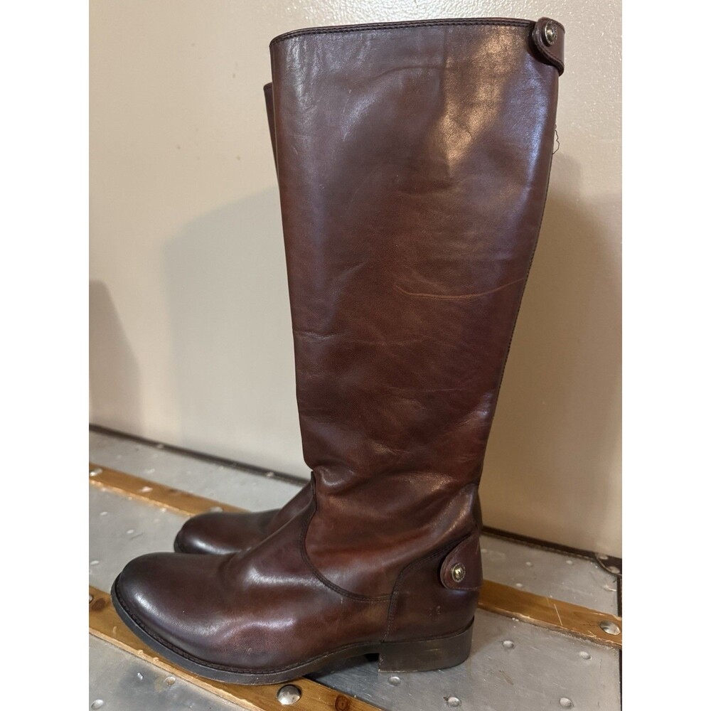 Frye Boots Women’s Size 7.5B Melissa Button Riding Brown Leather Back Zip